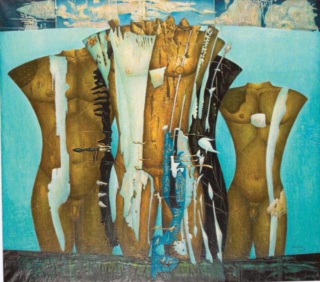 Alexis Preller, Marathon, 1970. Oil and gesso on canvas. 122 x 137 cm. Gordon Schachat Collection